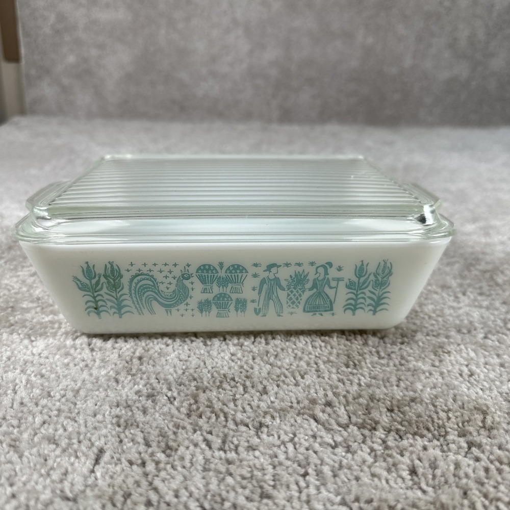 Vintage Pyrex 0503 Turquoise Amish Butterprint 11/2 Qt Casserole Dish W/Lid 503c - Picture 3 of 11